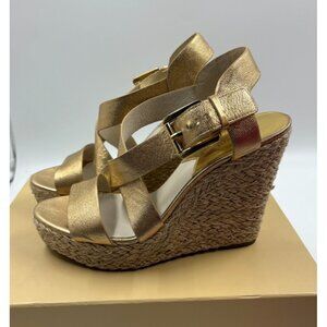 Michael Kors Womens Ladies Gold Metallic Espadrille Wedge Heel Sandals Sz 8.5